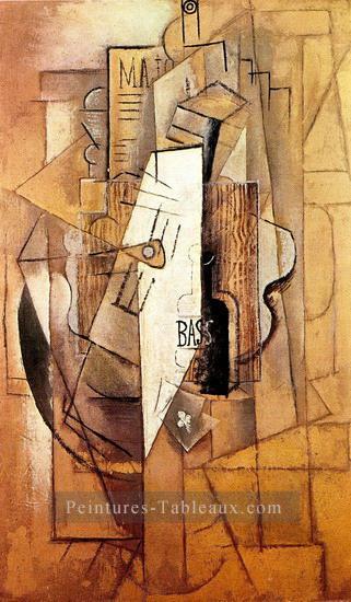 Bouteille Bass guitare comme trefle 1912 cubisme Pablo Picasso Peintures à l'huile